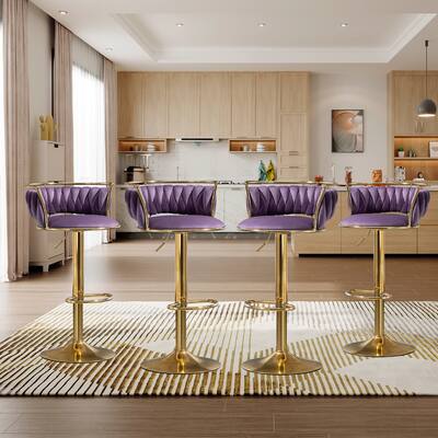 Modern Velvet Adjustable Swivel Bar Stools (Set of 4)