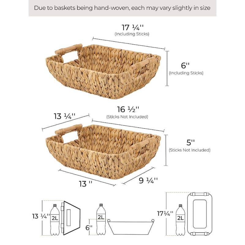 2-Pack Hand-Woven Storage Baskets with Wooden Handles, Wicker Basket for Organizing, Gift Choice