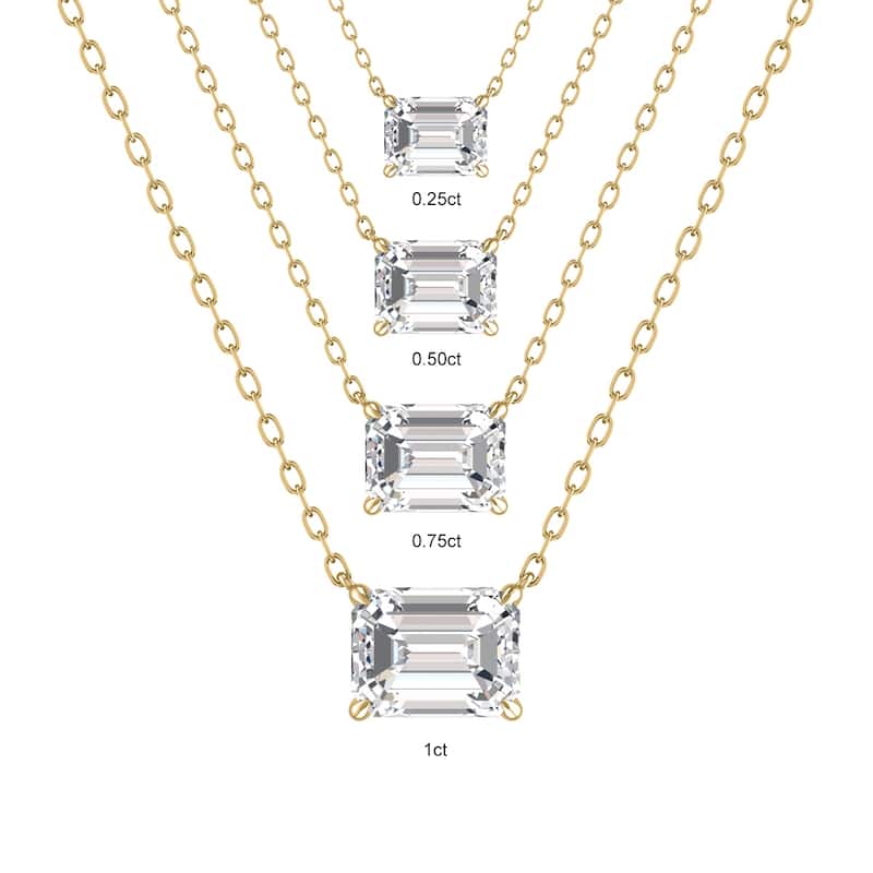 Marquee Lab Grown 3/4 Carat Floating Emerald Diamond Solitaire Pendant in 14K Yellow Gold