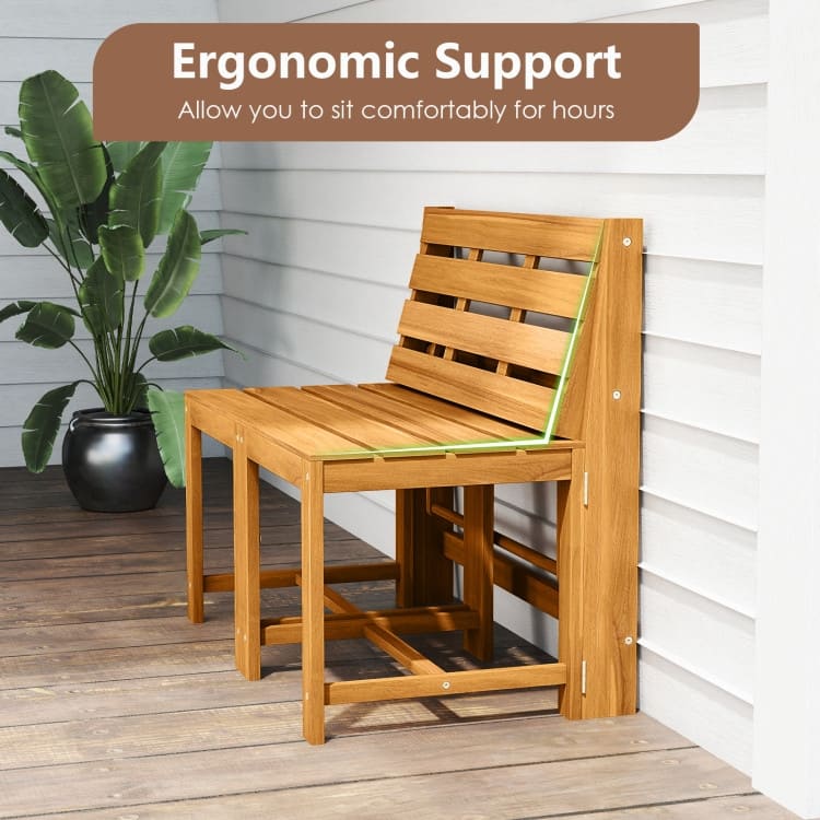 Natural Acacia Wood Convertible Loveseat Table Bench 3-in-1 Outdoor - 21.5" x 35.5" x 31.5"