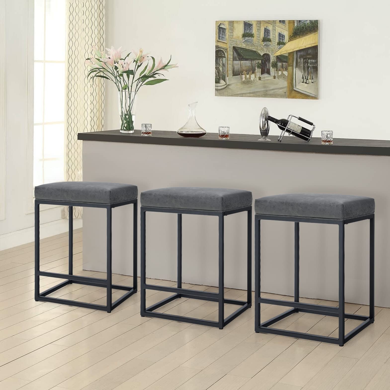 Set of 3 grey bar stools sales