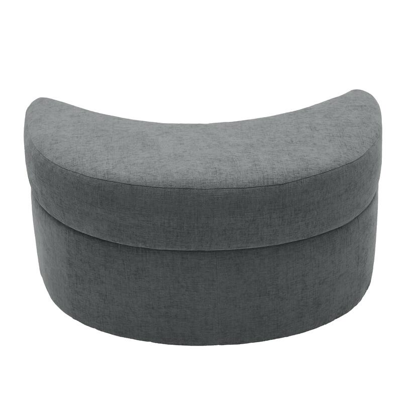 Chenille/Boucle Swivel Barrel Chair with Storage Ottoman