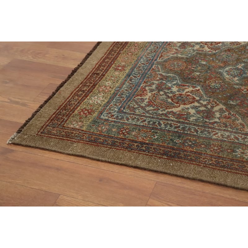 Hand Knotted Oriental 100% Wool Carpet Traditional Floral Brown Bibikabad Runner Rug - 9' 7'' X 2' 7''