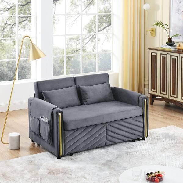 Convertible Sleeper Sofa Pull Out Couch, Velvet 3in1 Loveseat Futon