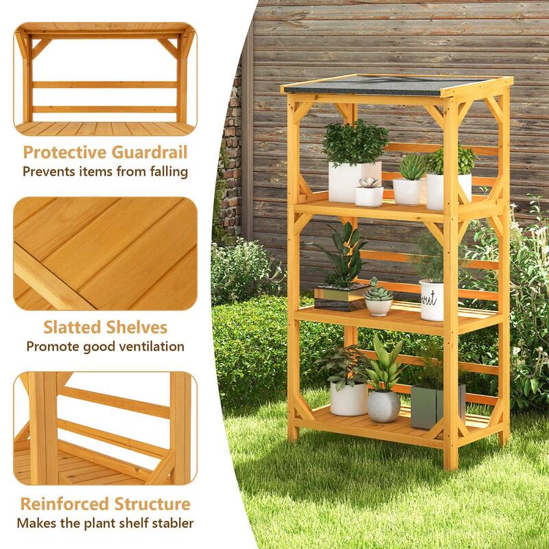 Gymax Outdoor Wood Garden Shelf 3-Tier Ladder Plant Stand w/