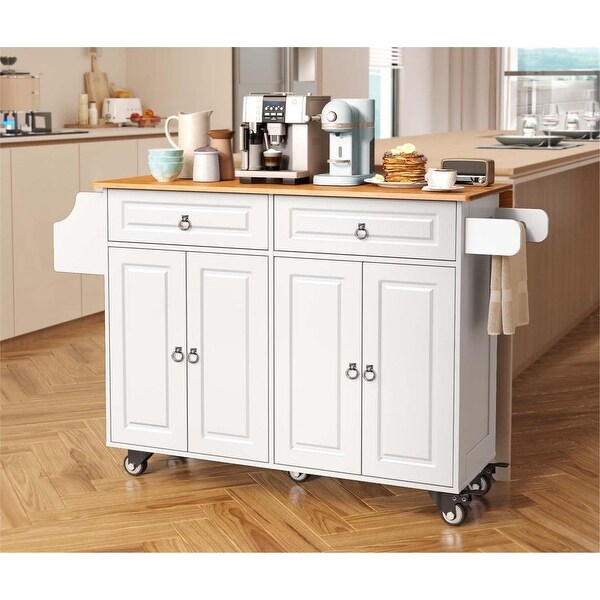 Kitchen Island Cart with Solid Wood Top and Locking Wheels - On