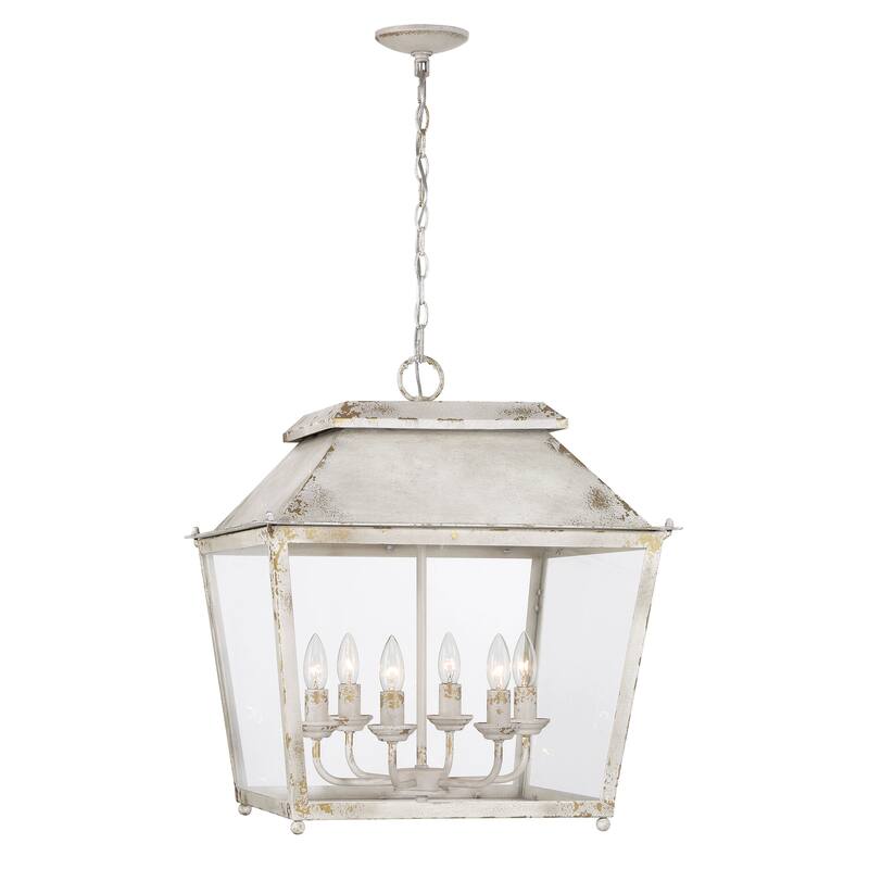 Abingdon 6 Light Pendant in Antique Ivory with Clear Glass - Black