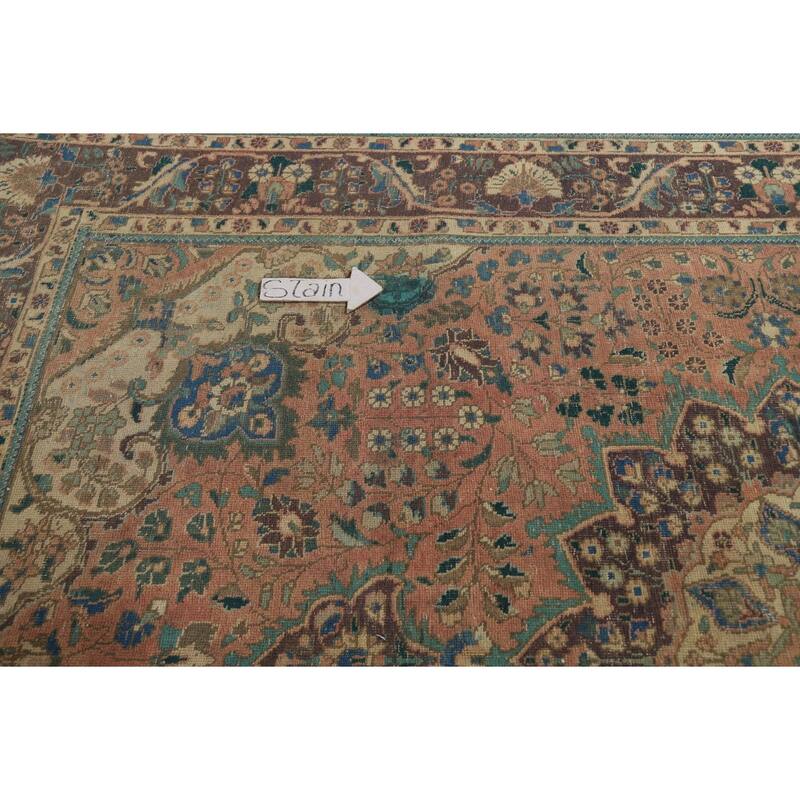 Medallion Tabriz Persian Vintage Rug Hand-Knotted Pink Wool Carpet - 6'10" x 9'8"