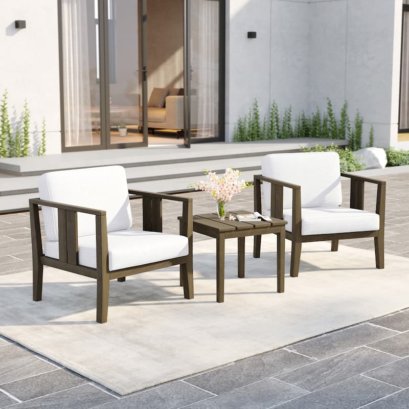 Uixe 3-piece Teak Solid Wood Outdoor Arm Chairs with Side Table Set