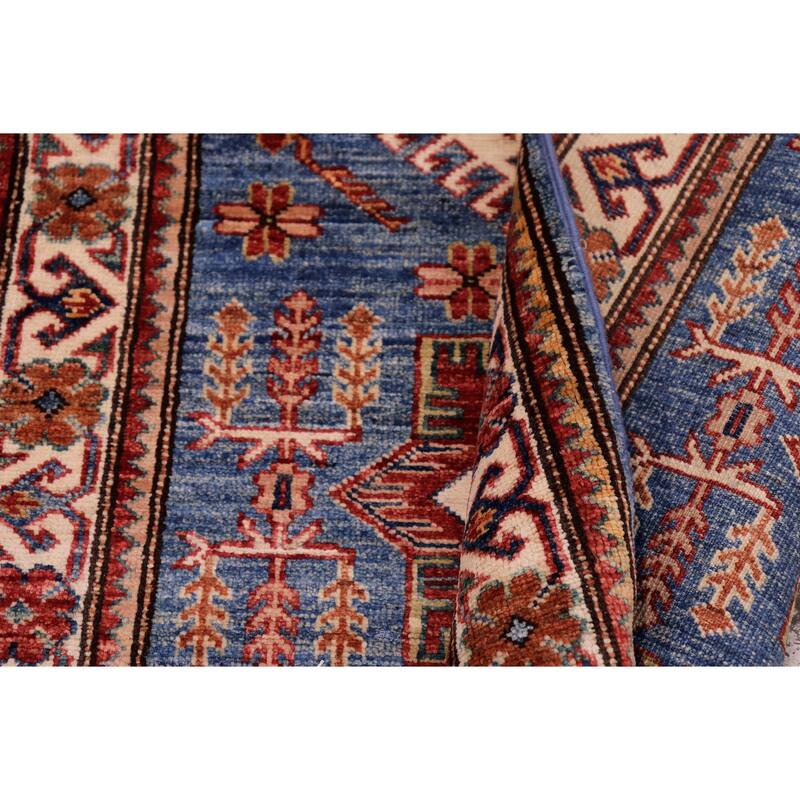 Tribal Super Kazak Seraphina Light Blue/Beige Hand Knotted Wool Runner - 2'8'' x 10'6''