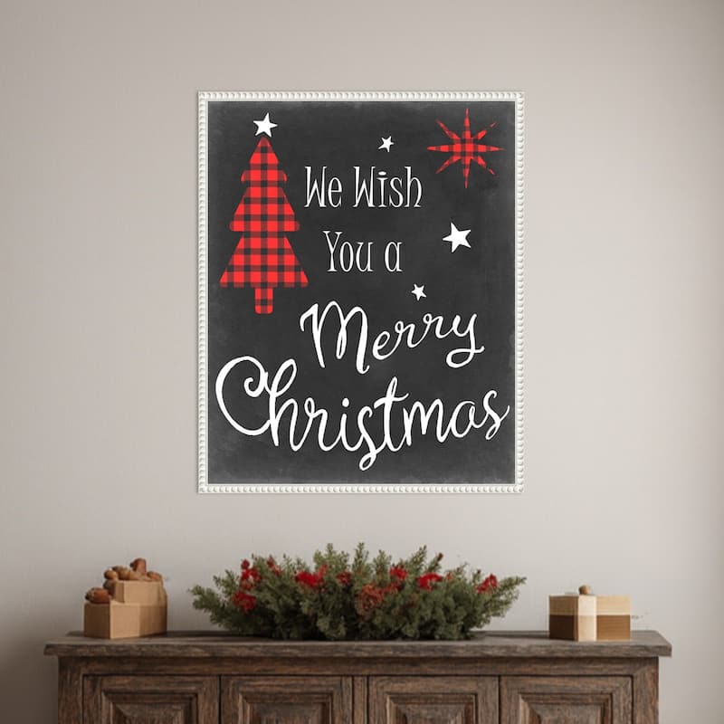 We Wish in Red by Sharon Chandler (23 x 28 in.), Framed Canvas Wall Art Print - Sylvie Beaded White