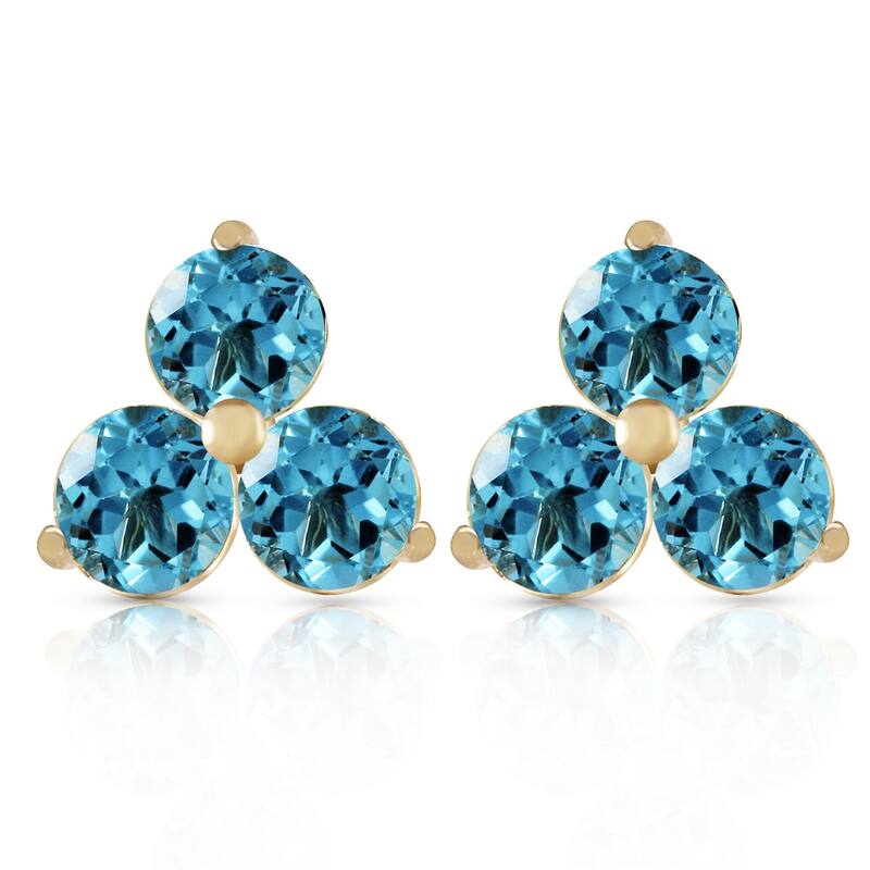 14K Solid Gold Stud Gemstone Earrings Natural Blue Topaz Jewelry
