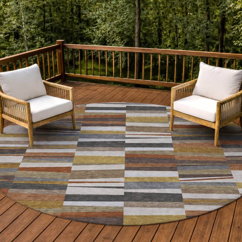 Machine Washable Indoor/ Outdoor Modern Antonito Chantille Rug - Coffee - 8' x 8'