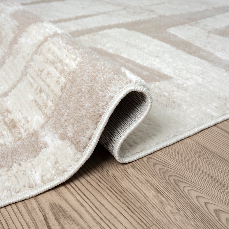 Abani Viva VIV120A Neutral Cream Beige Block Pattern Area Rug