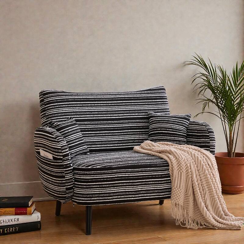 Modern Boucle 2-Seater Sofa with Storage Pockets, Deep-Seated Small Couch with Armrest Pillows for Apartments