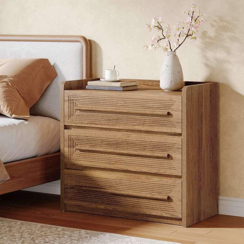 32" Wide Oversized Nightstand with 3 Drawers - 3-drawer - Brown