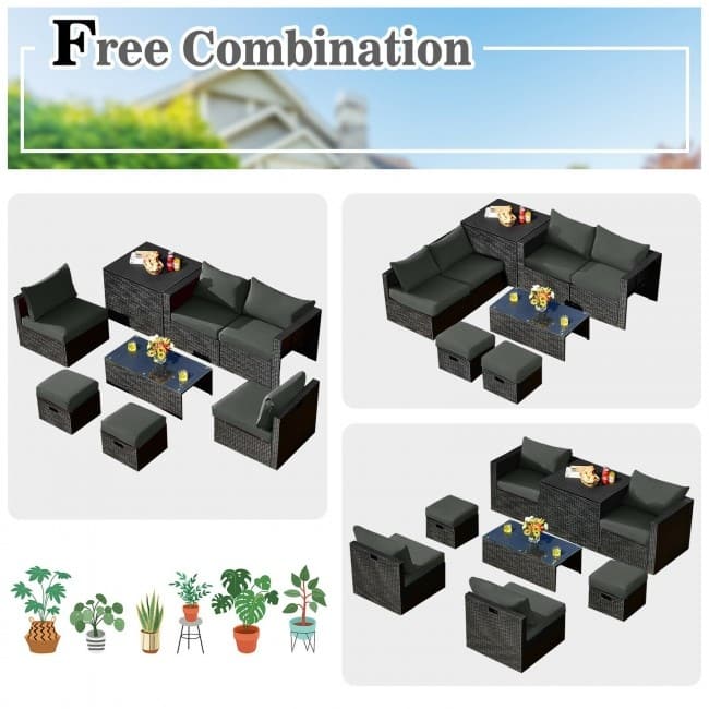8 Pieces Patio Rattan Storage Table Furniture Set - 25" x 25" x 4" (L x W x D)