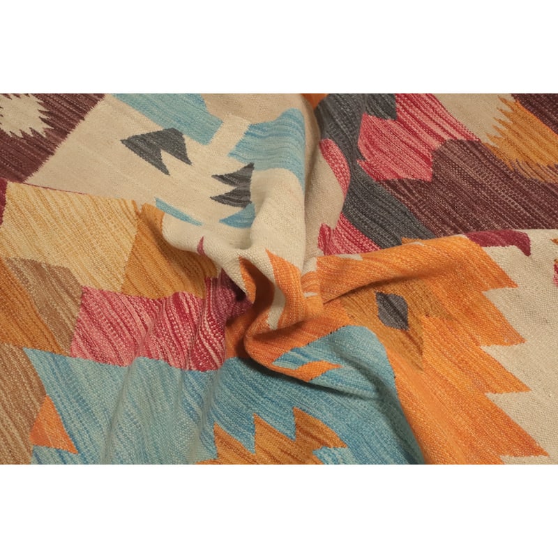 Hand Woven Oriental 100% Wool Carpet Southwestern Tribal Multi-Colored Kilim Area Rug - 9' 10'' X 6' 6''