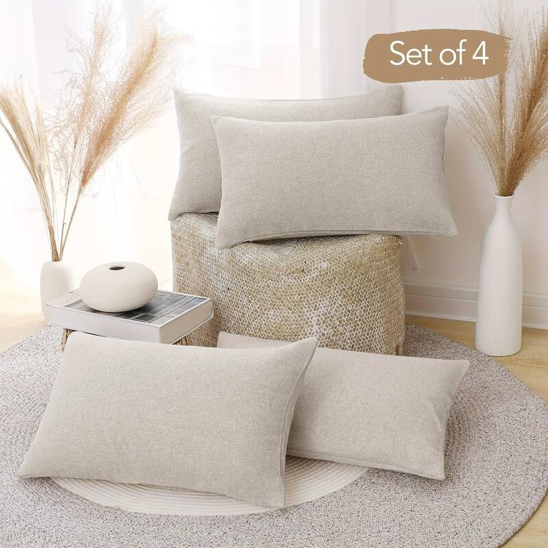 Deconovo Faux Linen Throw Pillow Covers 4 PCS(Cover Only) - 12"x20" - Light Flax