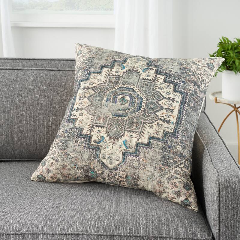 57 Grand by Nicole Curtis Boho Persian Medallion Grey/Multi Throw Pillow , ( 20" X 20" )