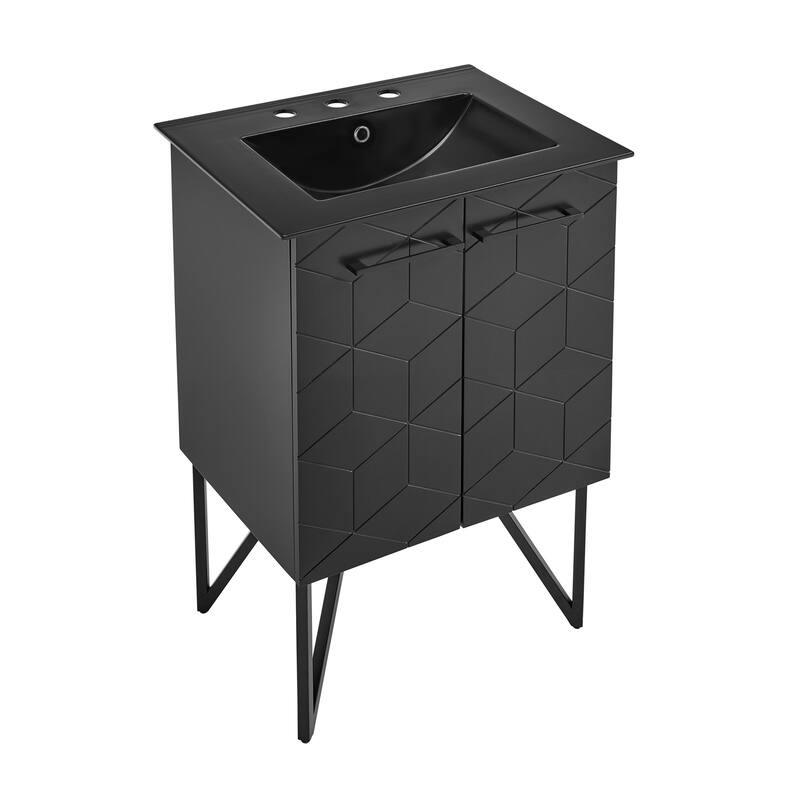 Annecy 24 In. Phantom Black Bathroom Vanity With Black, 3-Hole Ceramic Sink Top
