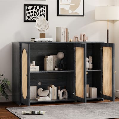 3 Door Rattan Sideboard with Metal Handles