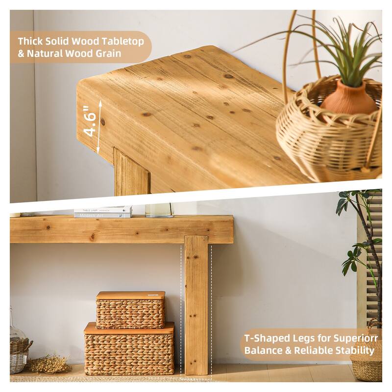 63" Solid Wood Console Table - Rustic Farmhouse Sofa Table, Narrow Rectangular Design For Entryway, Hallway Or Behind Couch