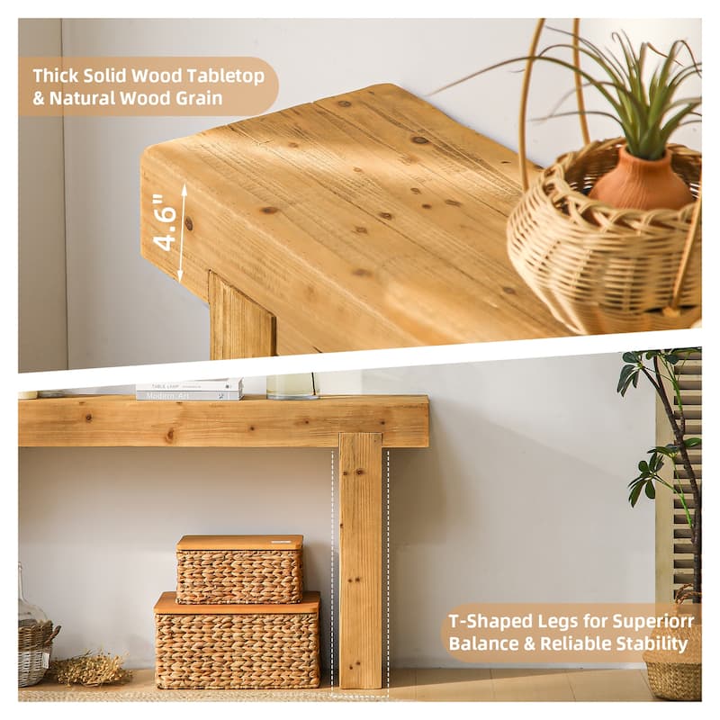 63" Solid Wood Console Table with Rustic Farmhouse Design, Narrow Entryway Hallway Sofa Table