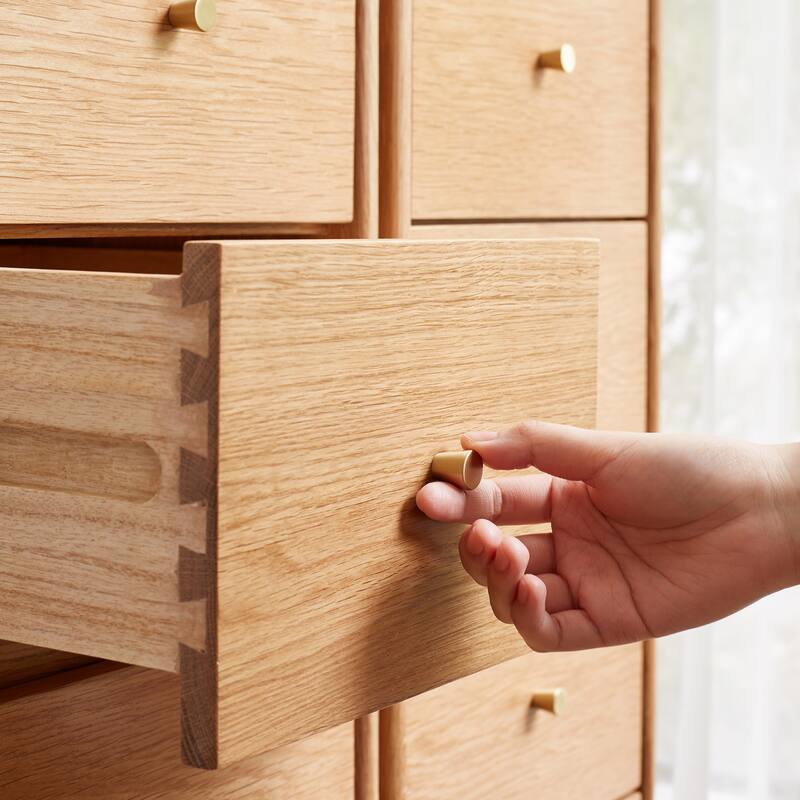 Solid Oak Bedside Table Storage Cabinet for Living Room - Free-Standing Corner Cabinets Storage Table-Four Drawers