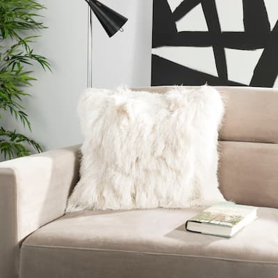 SAFAVIEH Chic Silky Ivory Shag 20-inch Pillow