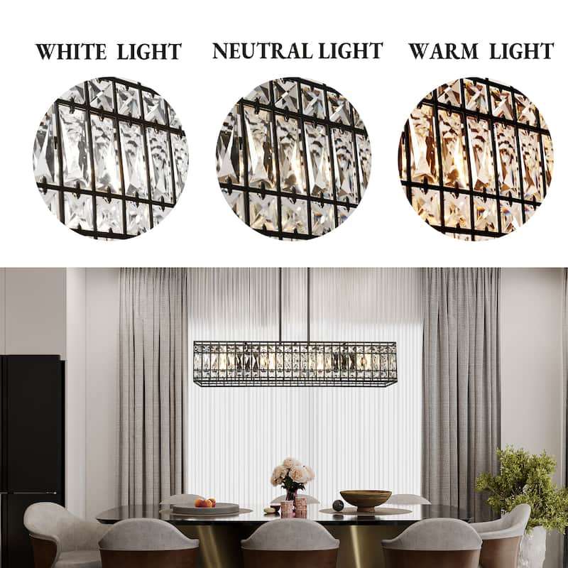 Modern 4-Light Crystal Chandelier Black Rectangle Kitchen Island Lights - L35.4" x W8.9" x H71.2" Max