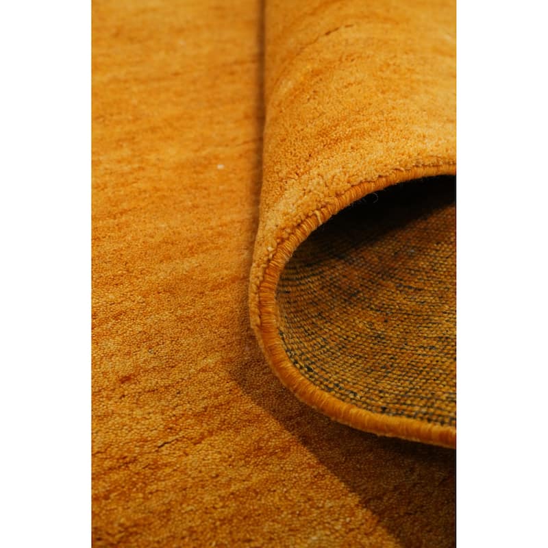 Hand Knotted Oriental 100% Wool Carpet Modern Solid Yellow & Gold Gabbeh Area Rug - 8' 9'' X 6' 0''