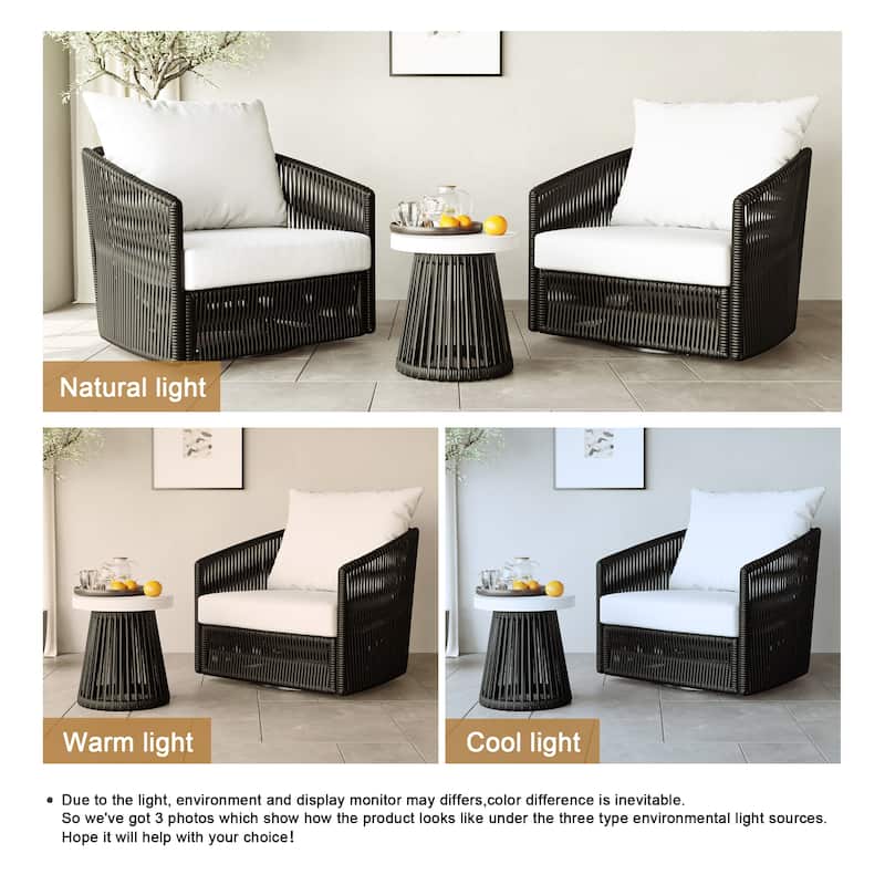 3-piece Cushioned Swivel Patio Wicker Furniture Set Outdoor Rattan Bistro Set