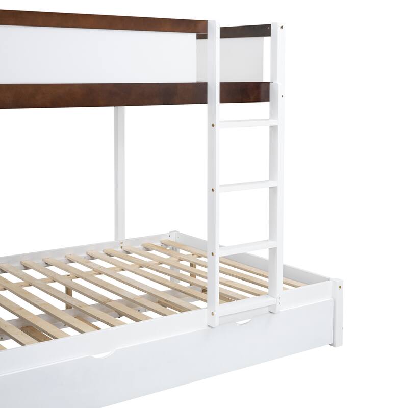 Full-Over-Full Bunk Bed Wood Frame with Desk and Trundle