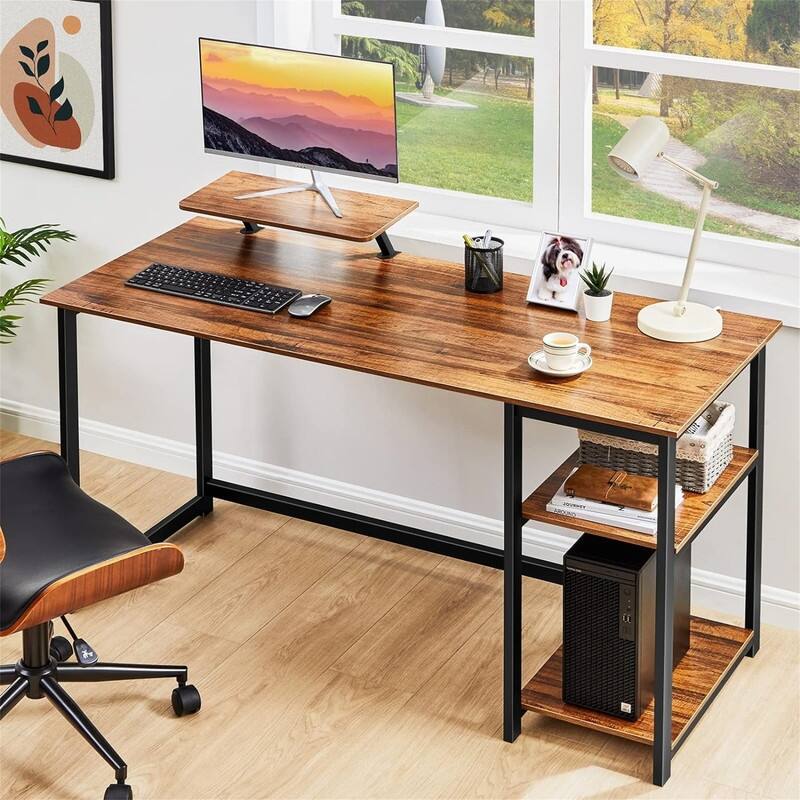 Computer Home Office Desk with Monitor Stand - Walnut