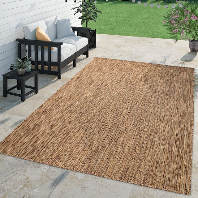 Variegated Waterproof Outdoor Rug for Patio - 6'7" Square - brown-beige