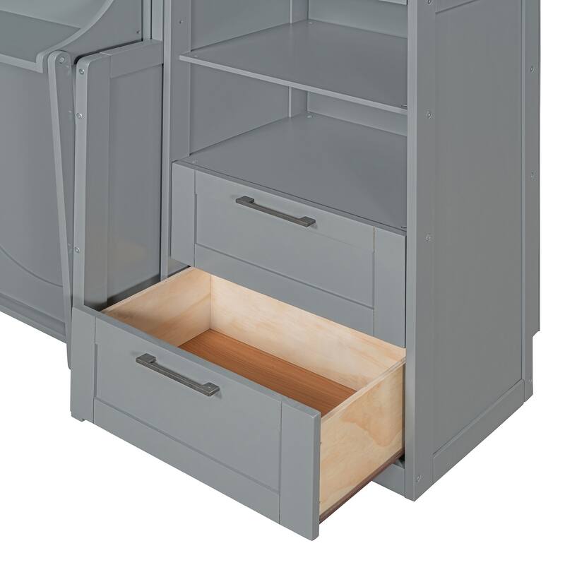 Queen Size Murphy Bed Hidden Wall Bed with Both Sides Closet Drawers and Storage Shelves, Space-Saving Versatile Murphy Bed