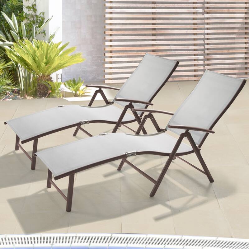 VredHom Outdoor Portable Folding Chaise Lounge Chairs (Set of 2) - 70" L x 20" W x 14" H