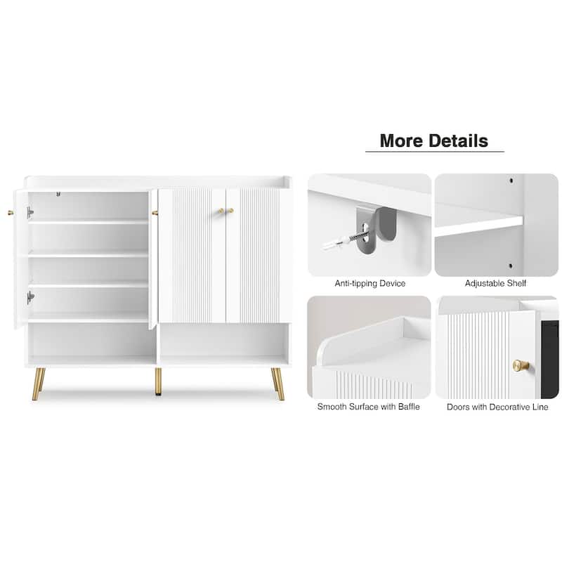 Modern 30 Pairs White Large Shoe Storage Cabinet 6-Tier Shoe Rack Organizer with 4 Doors for Entryway