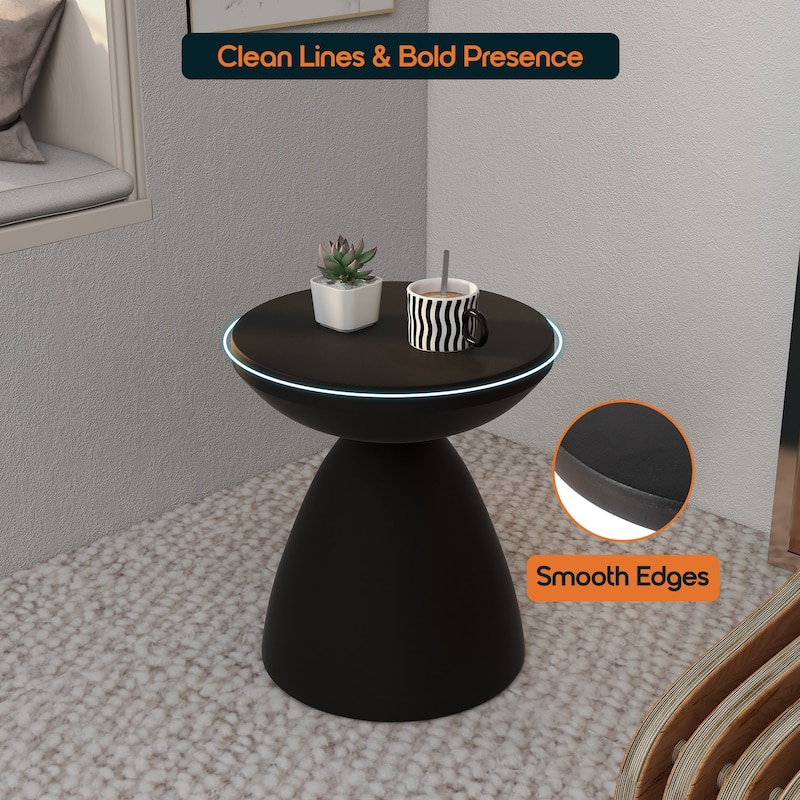 Dune Modern Round Fiberstone Side Table Indoor Outdoor Accent Table Pedestal Base Compact End Table