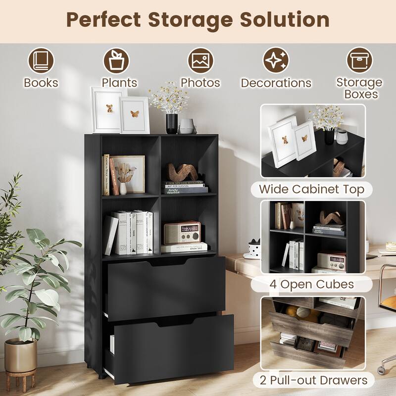 Costway 51” 5-Tier 4-Cube Bookcase with 2 Drawers for Living Room, - See Details
