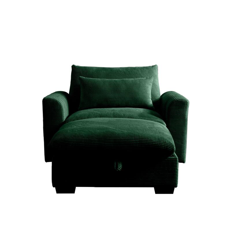 Modern Living Room Chair, Upholstered Fabric Accent Armchair, Corduroy Single Sofa Chair with Ottoman for Office/Bedroom
