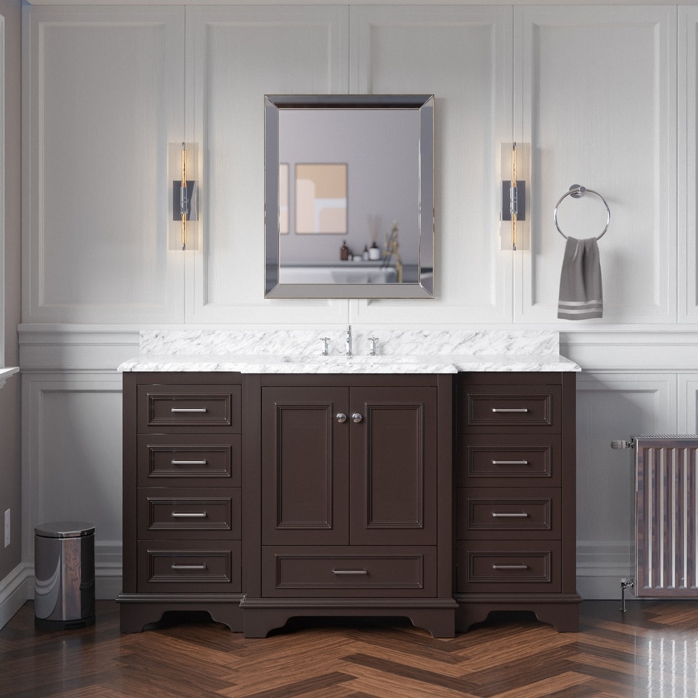 KitchenBathCollection Nantucket 60" Single Bathroom Vanity with Carrara Marble Top