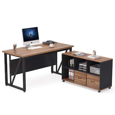 2 piece 55 inches computer home office desk Desk with lateral File Cabinet set,