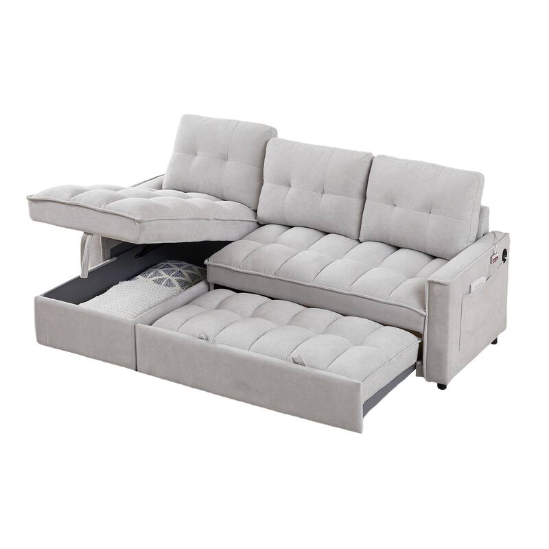 78.75" Chenille L-Shaped Reclining Sofa Bed with USB-C Charging, Storage and Arm Organizer
