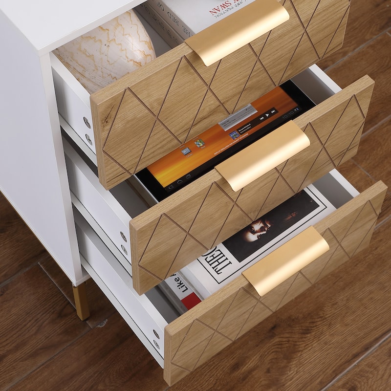 End Table Nightstand with 3 Drawers, Storage Cabinet Dressing Table Lamp Table Dressing Table with Metal Legs