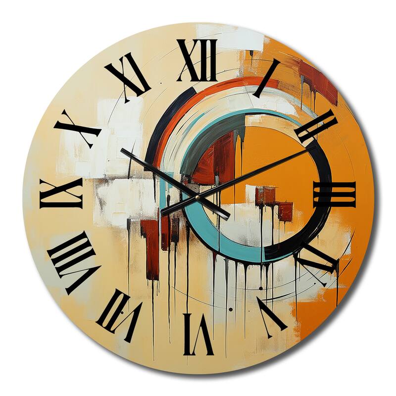Designart "Midcentury Geometric Abstract In Retro Orange I" Modern Midcentury Oversized Wall Clock