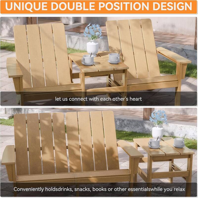 Outdoor Beach Ottoman, Sectional Adirondack Chairs Two Seat with Table - 2-in-1