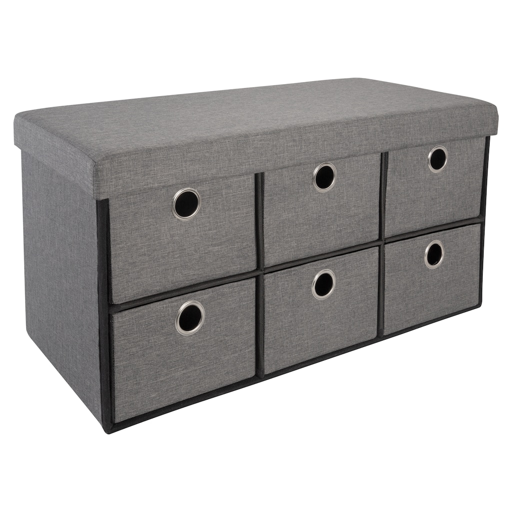 Simplify 6 Drawer Collapsible Double Storage Ottoman in Grey