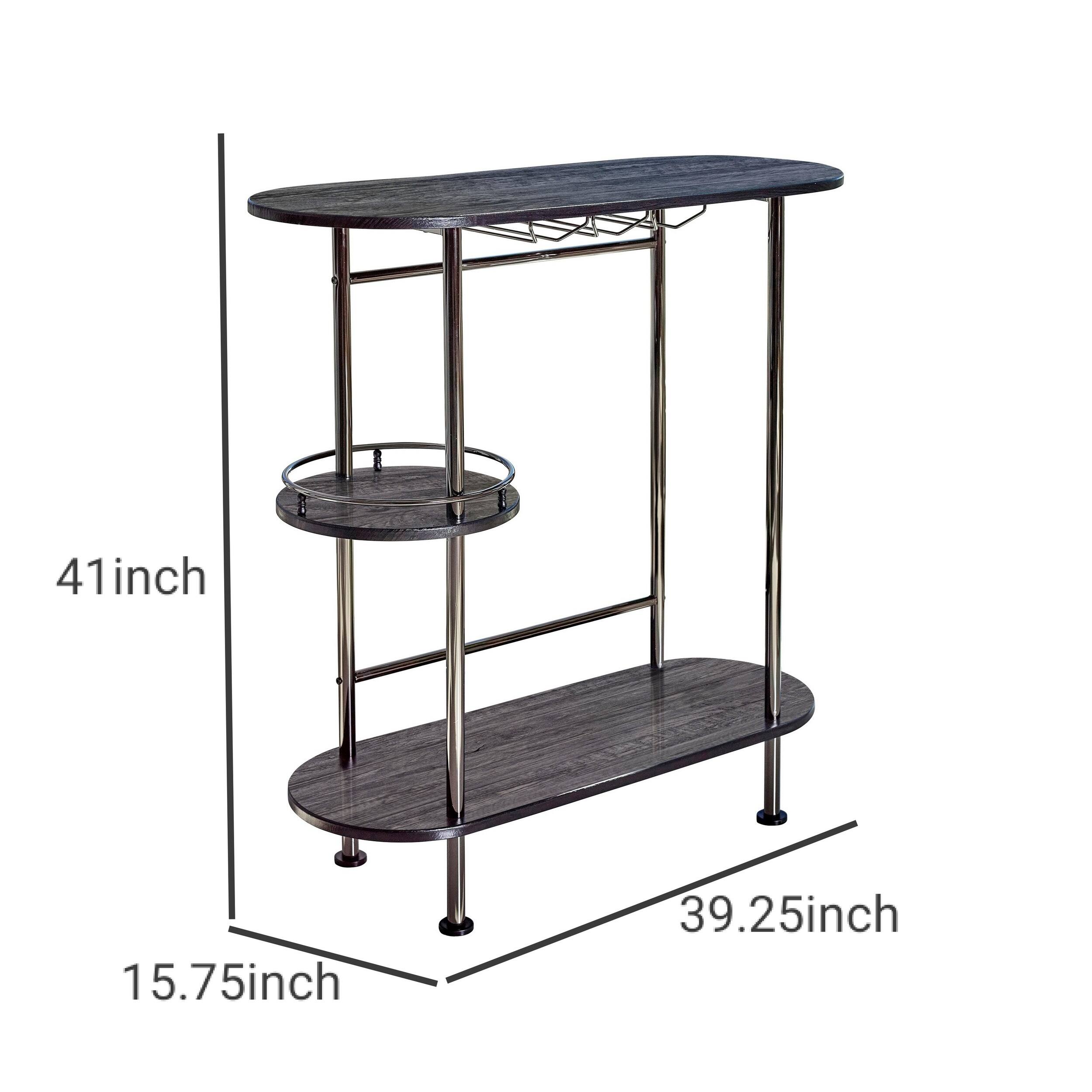Oblong Shape Metal Bar Unit with Stemware Rack, Gray and Chrome On